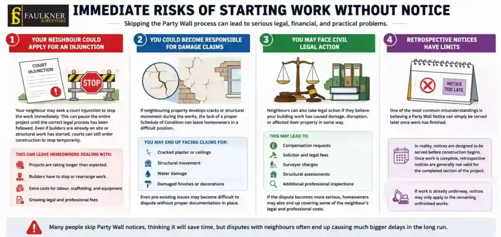 What Happens If You Start Work Without a Party Wall Notice? 1 Immediate Risks of Starting Work Without Party Wall Notice Fleet